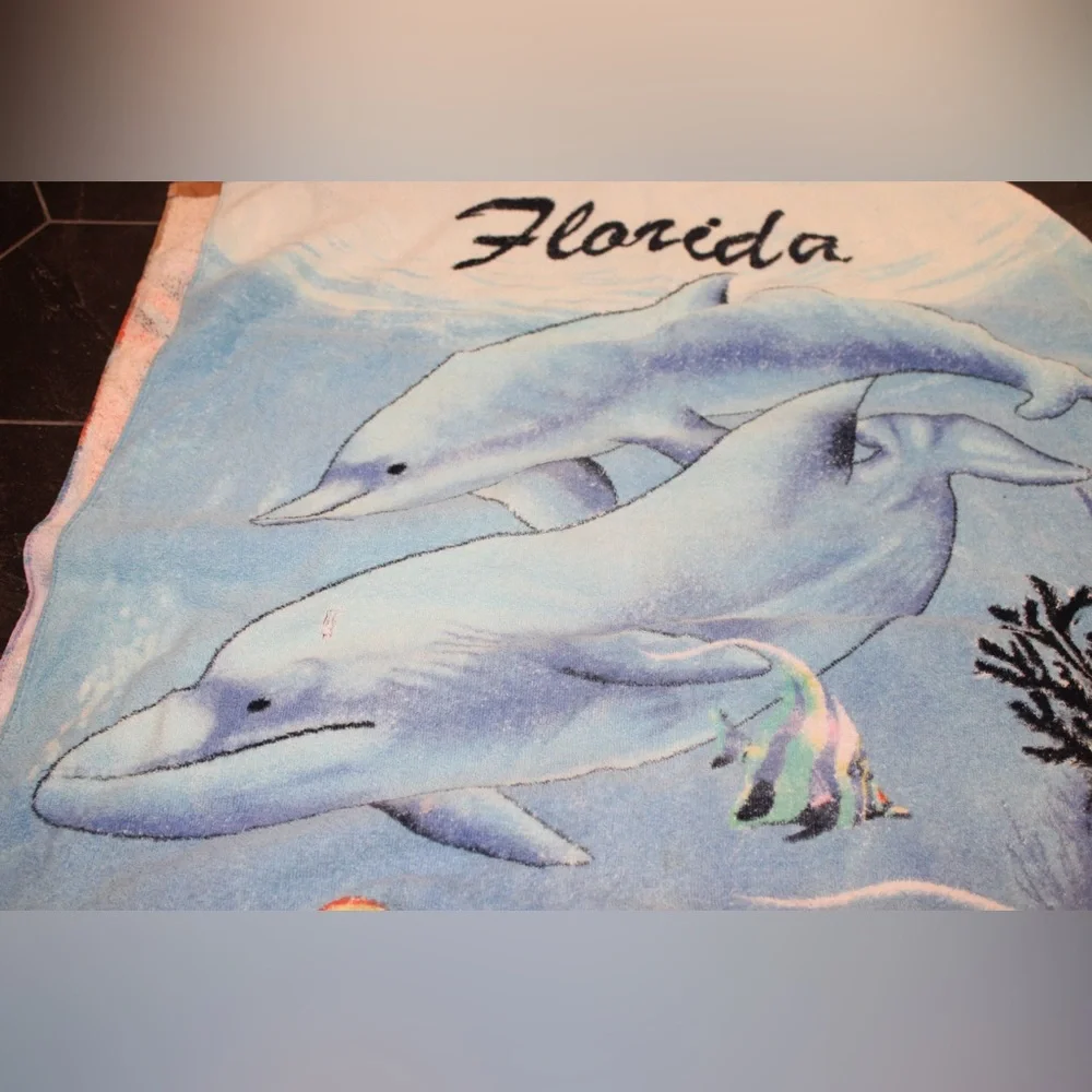 Florida Coral Dolphin-Print Cotton Beach Towel